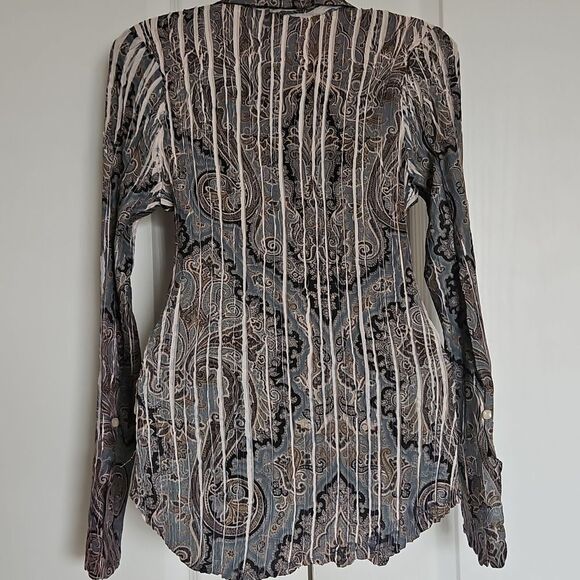 Komarov Pleated Button-Down Long Sleeves Shirt Small Blue/Cream - Picture 5 of 16